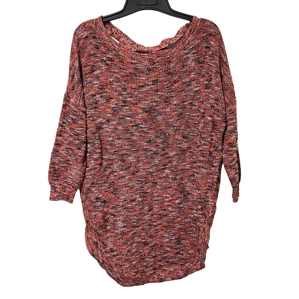 Express Criss Cross Back Curved Hem Marled Side Slit Sweater